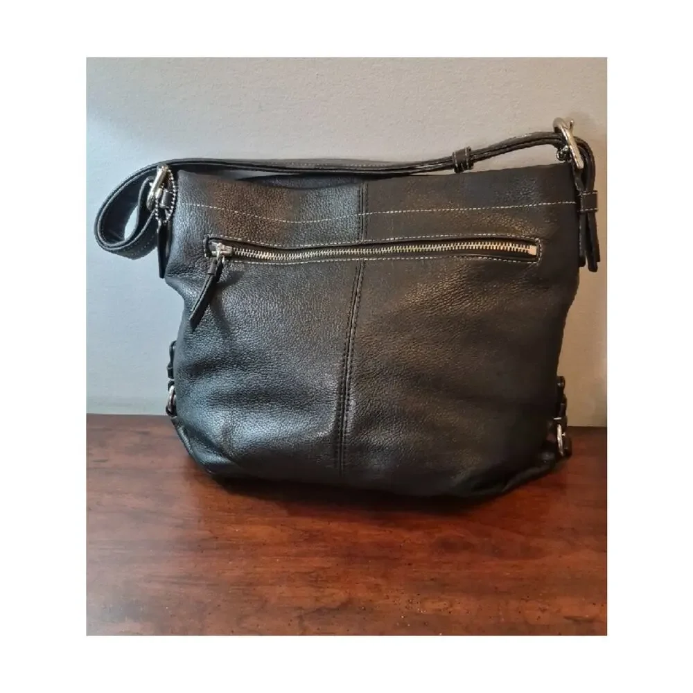 Coach F15064 Pebbled Black Leather Convertible Duffle Hobo Crossbody Bag